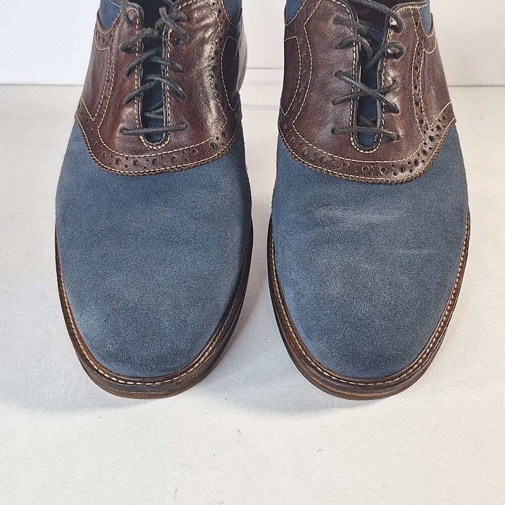 Johnston & Murphy Men's Oxford Dress Shoes 12M Brown Blue Suede Wingtip Brogue - Picture 7 of 12